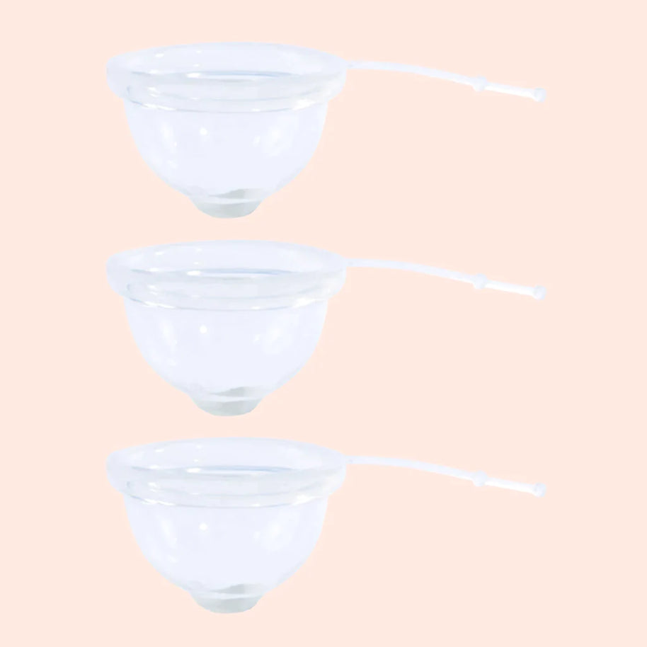 Kit iniciante Lumma com 3 discos menstruais na versão transparente