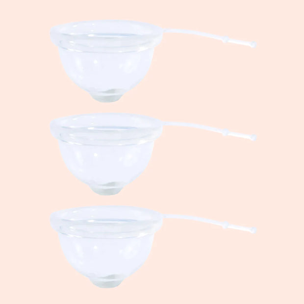 Kit iniciante Lumma com 3 discos menstruais na versão transparente